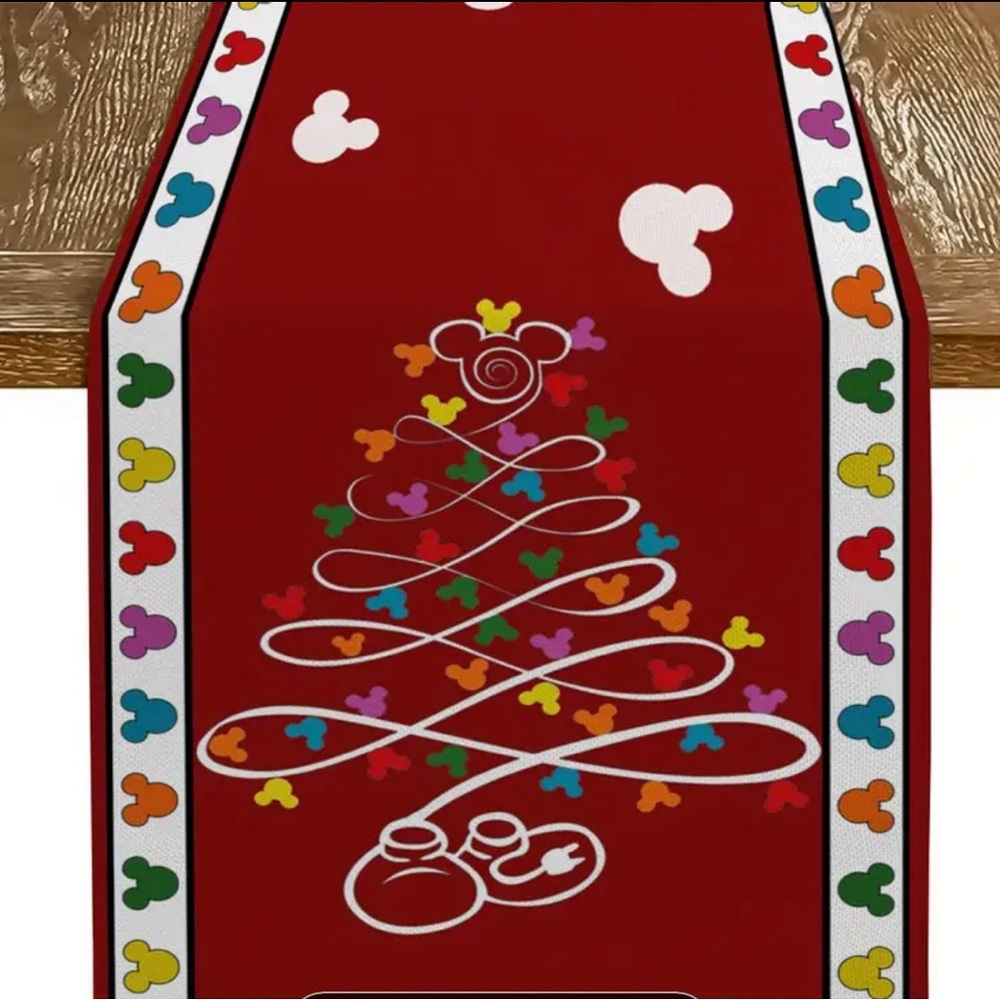 13x72 Table Runner Disney Hidden Mickey Mouse Christmas Tree Fabric Mantle scarf